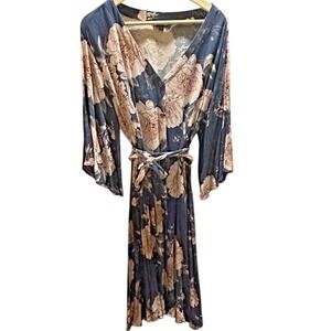 Davi & Dani Plus Size Blue Floral Shirt‎ Dress Button Front with Tie Size 3XL